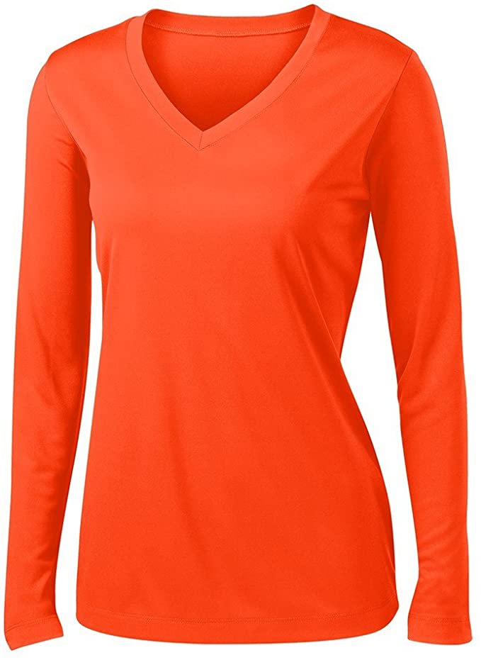 Ladies Long Sleeve V Neck Moisture Wicking Athletic Shirt.